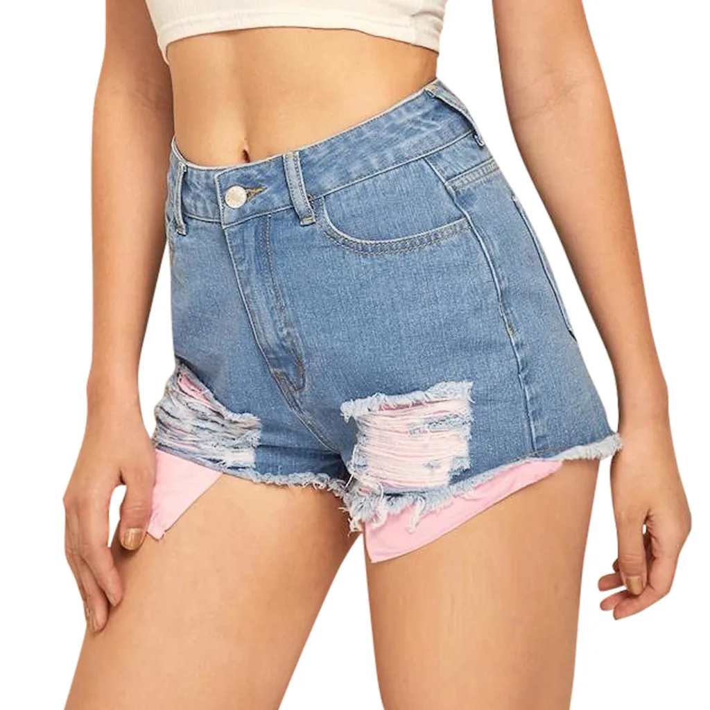 JAYCOSIN 2019 European and American BF summer wind female blue high waist denim shorts women worn loose burr hole jeans | Женская одежда