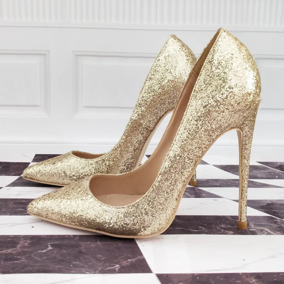 

Fashion free shipping Women gold Glitter sequined Poined Toe Stiletto high heel shoe pump HIGH-HEELED SHOE dress shoes