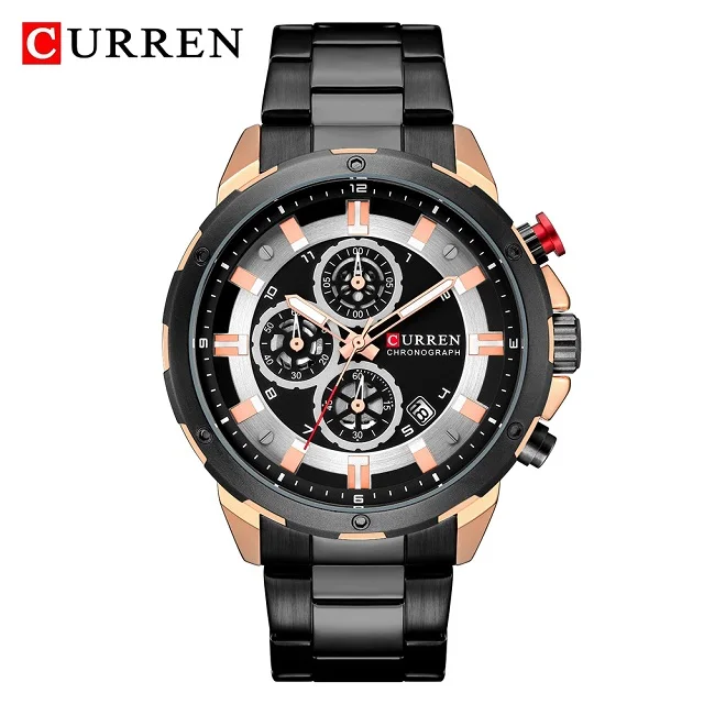 Rose Gold Black Топ люксовый бренд CURREN Мужские часы военные спортивные водонепроницаемые хронограф синие кварцевые часы мужские часы reloj hombre - Цвет: Rose Gold Black