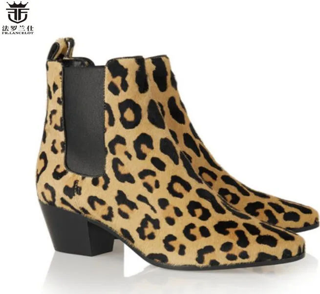 FR.LANCELOT 2020 fashion new men's boots British pointed toe suede leather chelsea boots leopard men's boots slip on booties images - 6