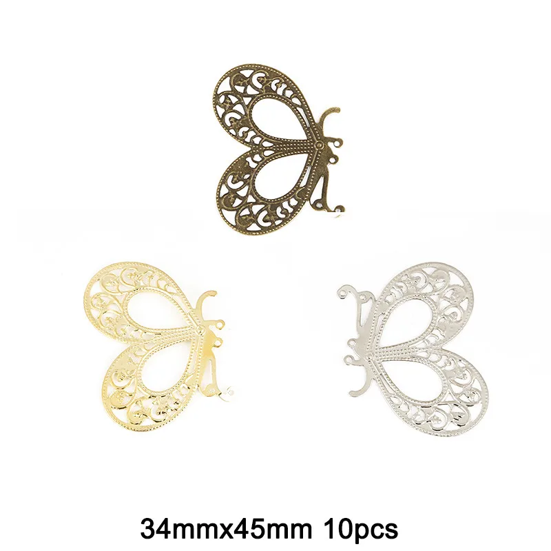 34mmx45mm 10 шт. лунные филигранные цветочные обертки античная бронза металлические поделки Разъемы для DIY украшения Драгоценности для скрапбукинга аксессуары - Color: 34mmx45mm
