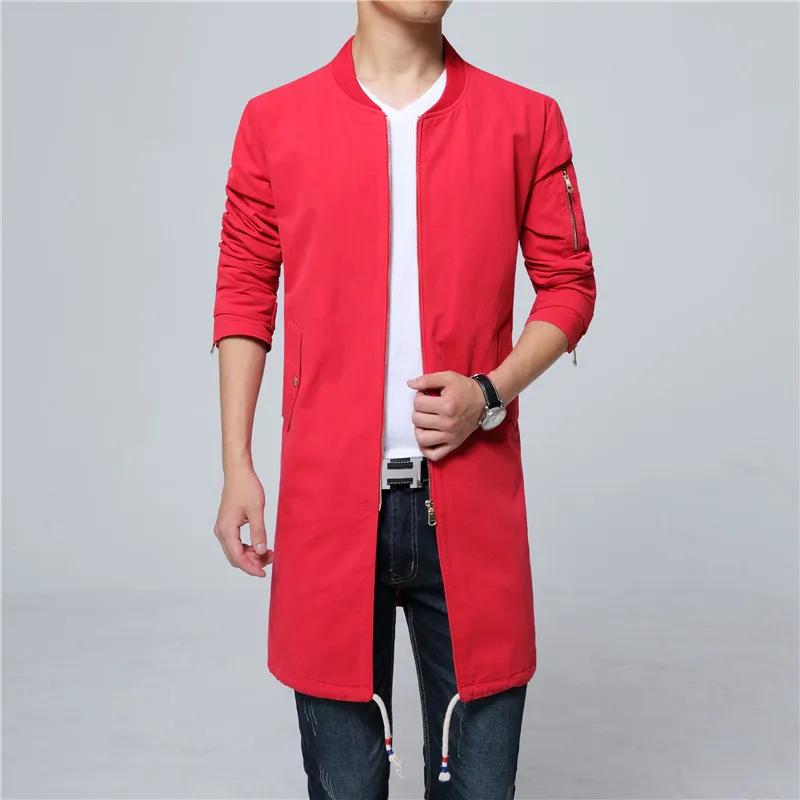 HM3046 Red Тренч, мужское хлопковое длинное пальто, Мужское пальто, ветровка, большой размер 5XL, Прямая поставка, 7 цветов, черный, темно-синий, красный, белый, зеленый, серый - Цвет: HM3046 Red