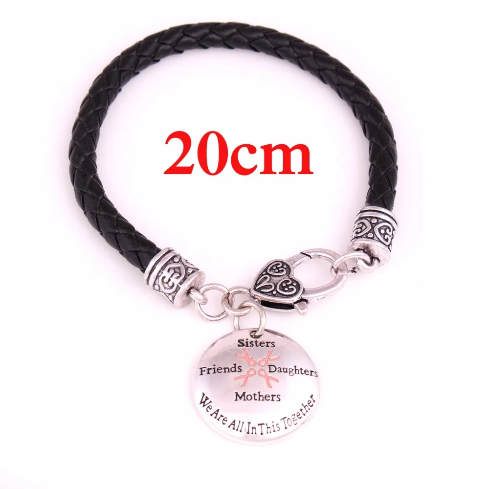 Женский кожаный цепной браслет с розовой лентой|chain bracelet|leather chain braceletbreast cancer awareness