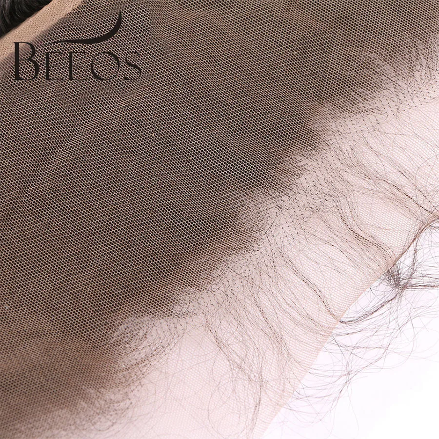 BEEOS перуанская глубокая волна 13*4 фронтальные волосы remy с предварительно сорванным фронтальным закрытием с Детские волосы уха до уха швейцарское кружево