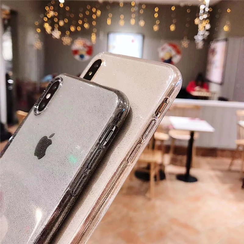 Блестящий силиконовый мягкий чехол для iPhone 6 S 7 8 Plus X 10 XR XS MAX прозрачный телефона