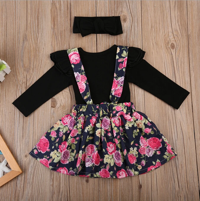 3 шт. Детский комбинезон с оборками цветочным принтом|baby girl|kids baby girlkids |