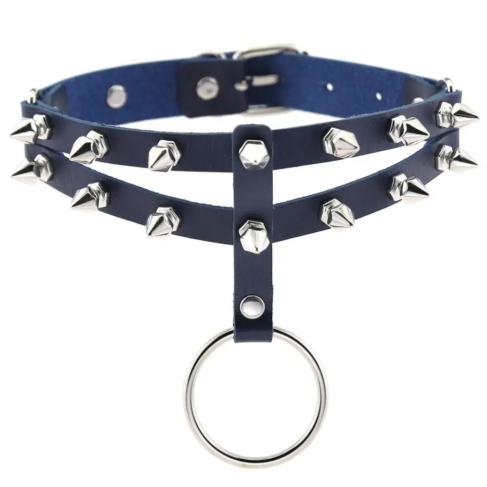 Dark Blue KMVEXO, панк, Харадзюку, колье, готическое, серебряное, с заклепками, кожаный Готический воротник, для женщин, чокер, для девочек, эмо, темные, праздничные украшения - Окраска металла: Dark Blue