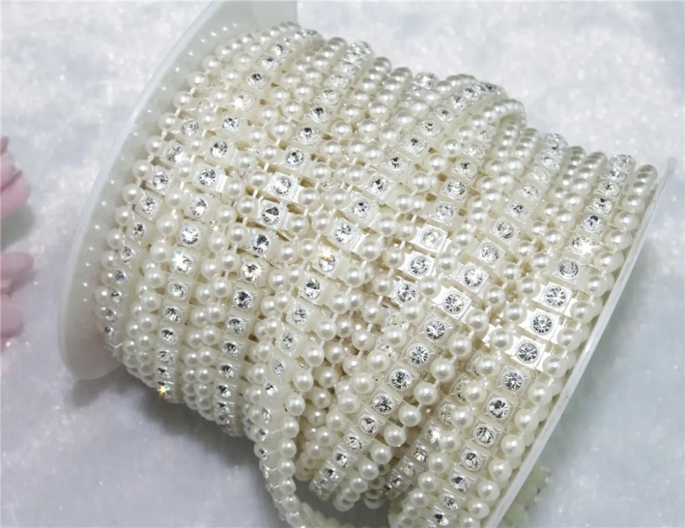 

10y 14mm Ivory Pearl Rhinestone Chain Trims Sewing Crafts Costume Applique LZ23