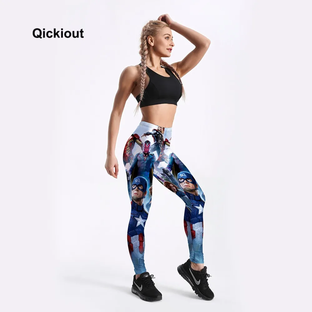 Qickitout Women Leggings Casual Long Pants High Waist Captain America Iron Man Thor Hulk Black Widow Avengers Pinted | Женская одежда
