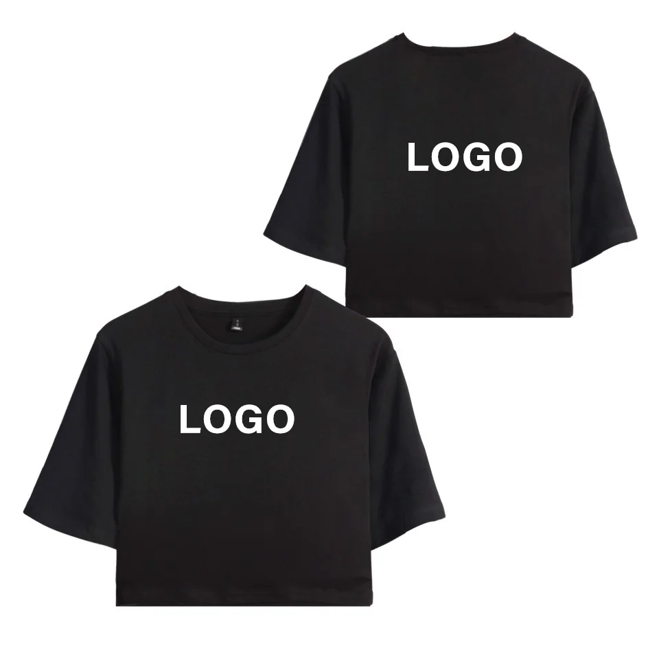 black Custom Logo Дропшиппинг DIY Пользовательский логотип Футболка женская сексуальная открытый пупок футболка хип хоп хлопок короткий рукав Kpop Настроить кроп Топы - Цвет: black Custom Logo