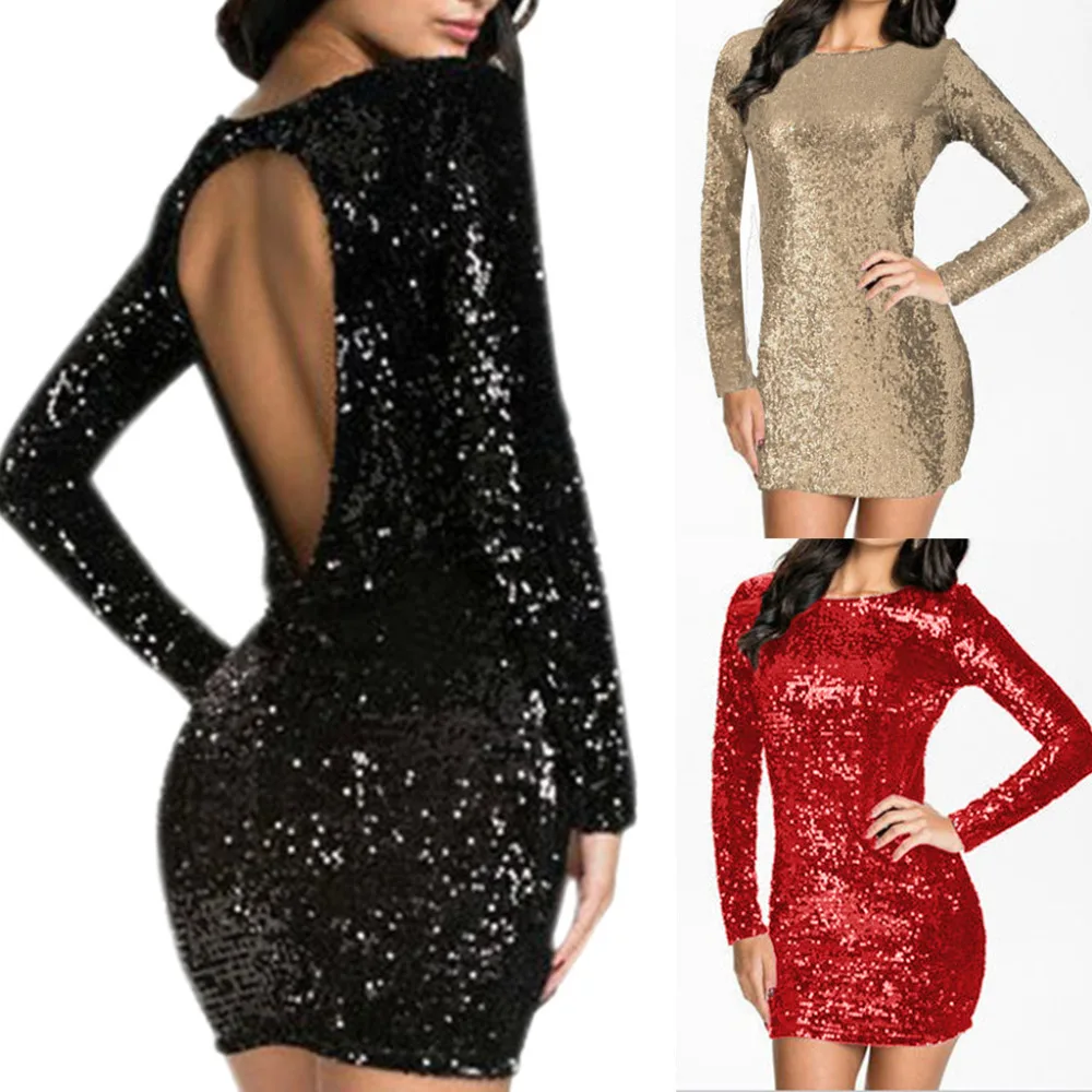 Женское платье с блестками Glam блестящее Клубное длинными рукавами и Новое