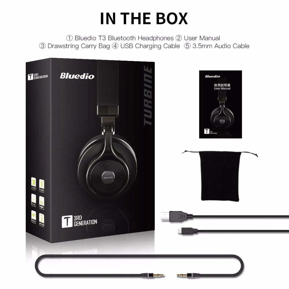 Bluedio T3 Bluetooth наушники с огромным басом и беспроводные BT4.1 для смарттелефонов а