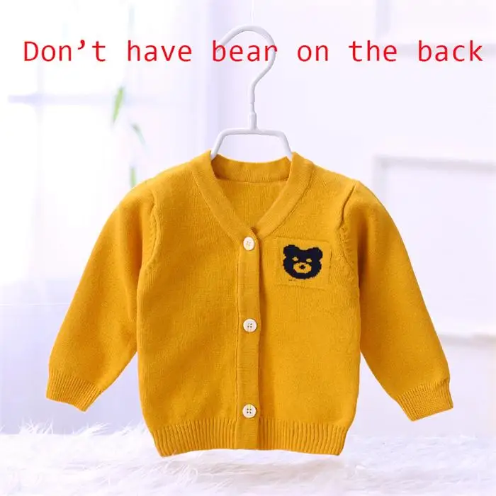 B-Yellow not bear Милый детский свитер с медведем; кардиган; Хлопковый вязаный свитер для новорожденных мальчиков; Детский кардиган с v-образным вырезом и длинными рукавами; свитер для улицы; сезон весна - Цвет: B-Yellow not bear