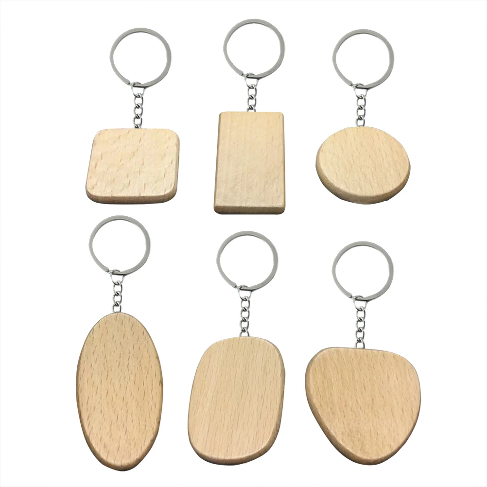6pcs Keychains Various Shaped Beech Wood Creative Keyring Key Ring Holder Purse Keychain for Men Women | Украшения и аксессуары