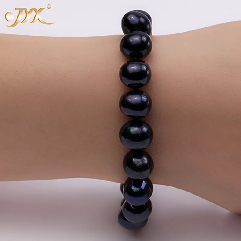 JYX Real 10-11mm Black Round Freshwater Pearl Bracelet Charms Women Men Jewelry 7.5&quot | Украшения и аксессуары