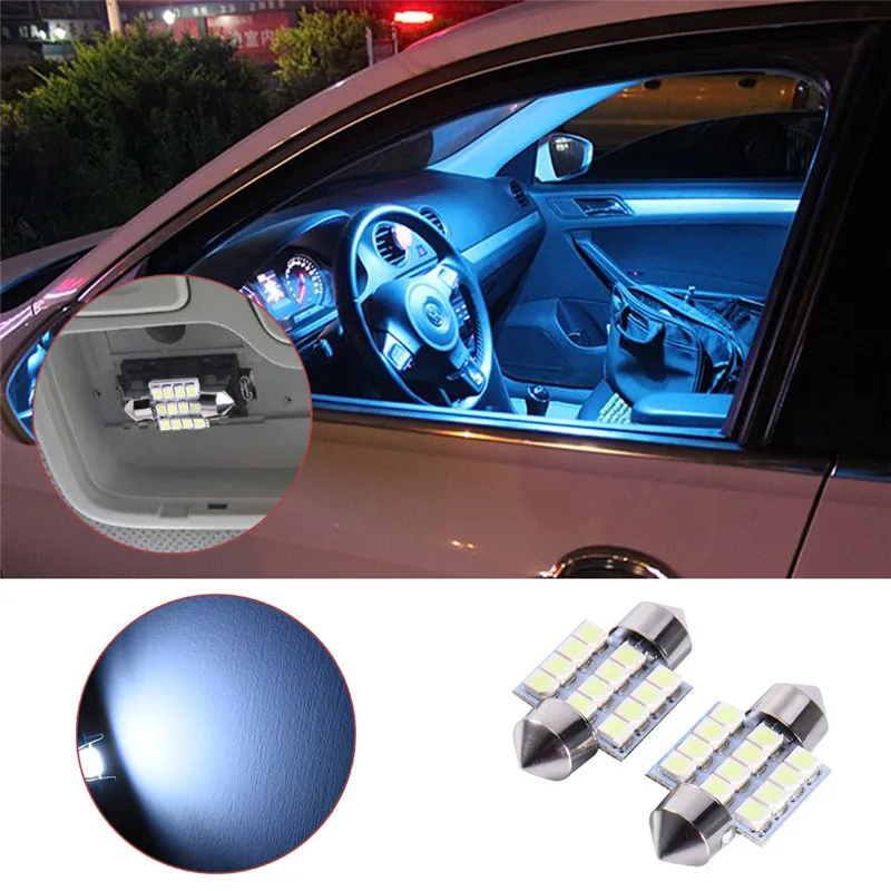 

10Pcs 3528 1210 SMD 31mm 12 LED Festoon Dome Interior Map Lights Bulb Lamp DC 12V Blue Color Car Reading Bulbs