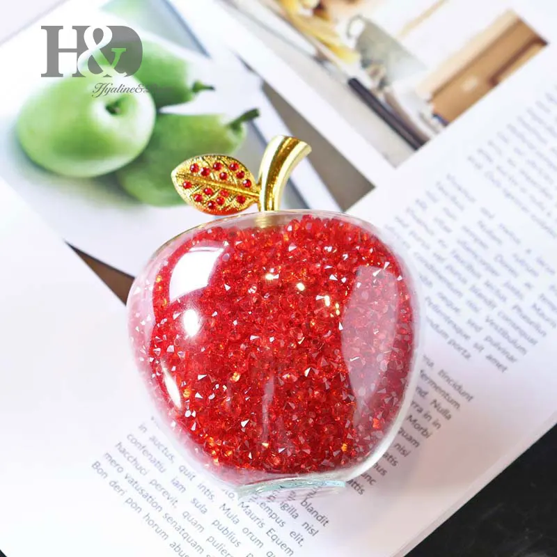 H& D красные Хрустальные стеклянные фигурки яблока пресс-папье с наполнением Стразы для домашнего декора рождественские украшения