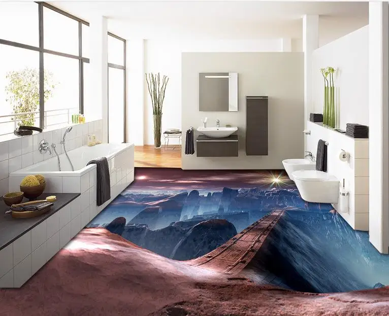 Виниловые Напольные Плитки 3d Настенные обои мост Пол водостойкие для ванных