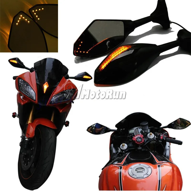 2 X светодиодный встроенными поворотными сигналы зеркала для Honda CBR 600 F3 F4 F4i 1000 RR/Kawasaki Ninja ZX 6R 9R 10R 650R 250R 636 Катана GSX