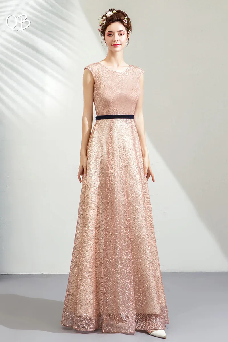 Gold Champagne A-line Sequins Tulle Beaded Long Formal Elegant Luxury Evening Dresses Bride Banquet Party Prom Dress XS14 | Свадьбы и