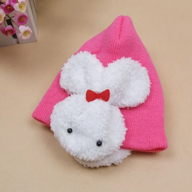 Новая детская вязаная шапка с рисунком кролик для маленьких мальчиков и девочек