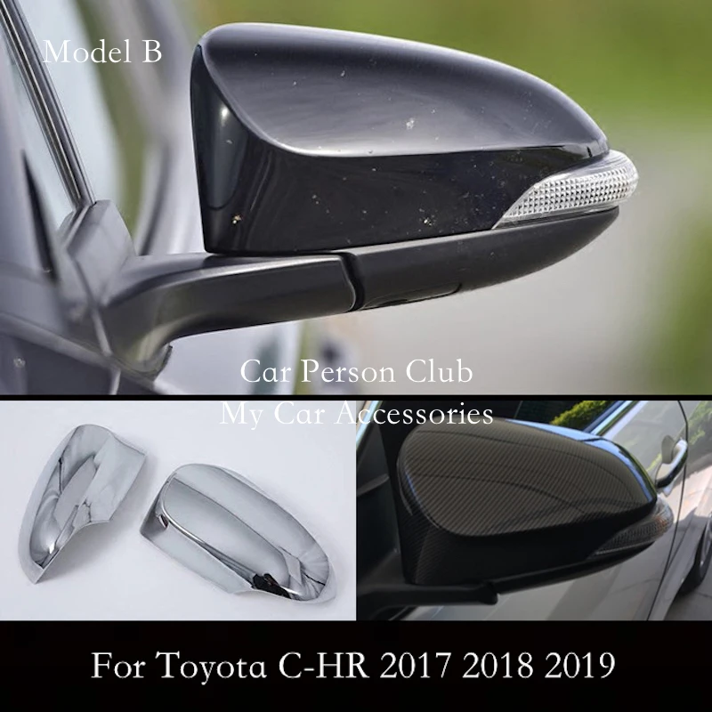 Carbon Fiber Door Side Rear View Mirror Cover RearView Trims Anti-rub Chrome For Toyota C-HR CHR 2017 2018 Car-Cover Accessories |