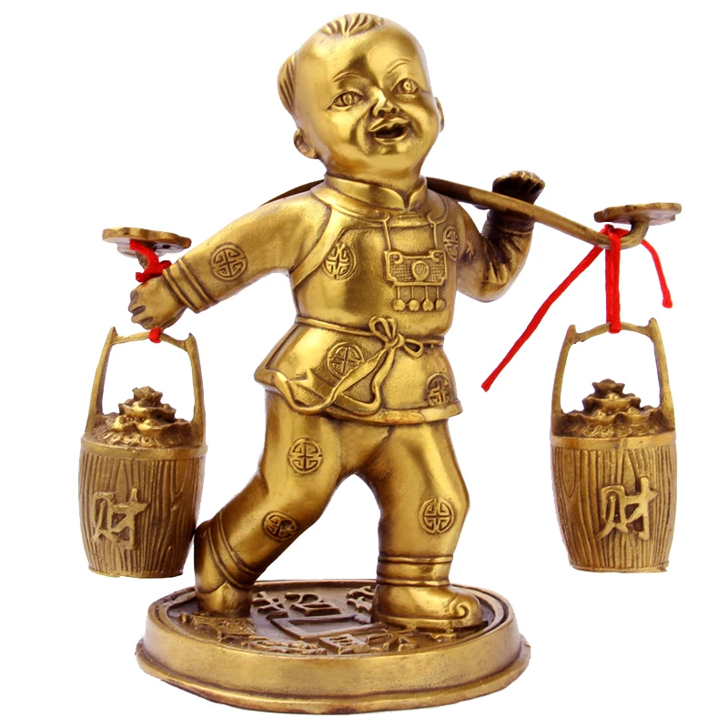 Китайский счастливый мальчик для богатства Медная Статуя Коллекционная Фигурка