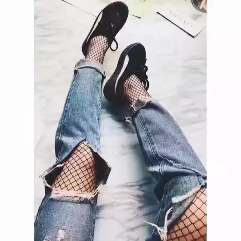 Женские черные колготки ажурные сетчатые чулки эластичные большого и маленького