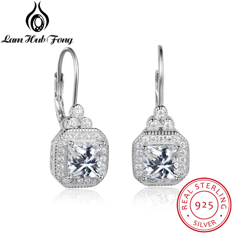 

Real 925 Sterling Silver Hoop Earrings for Women Luxury Square Clear Cubic Zirconia Earrings Silver 925 Jewelry Wedding Gift