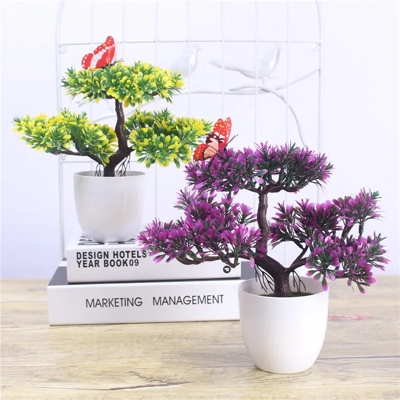 Новинка искусственные цветы + ваза для бонсай дерево Ганодерма люцидиум растения