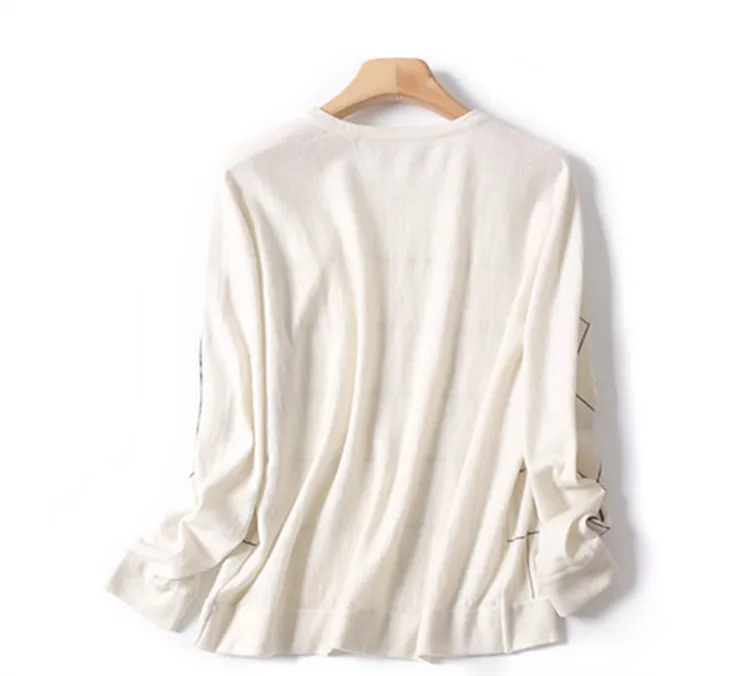 new fashion wool bright silk blend knit women classic plaid thin pullover sweater Oneck 2color M/2XL