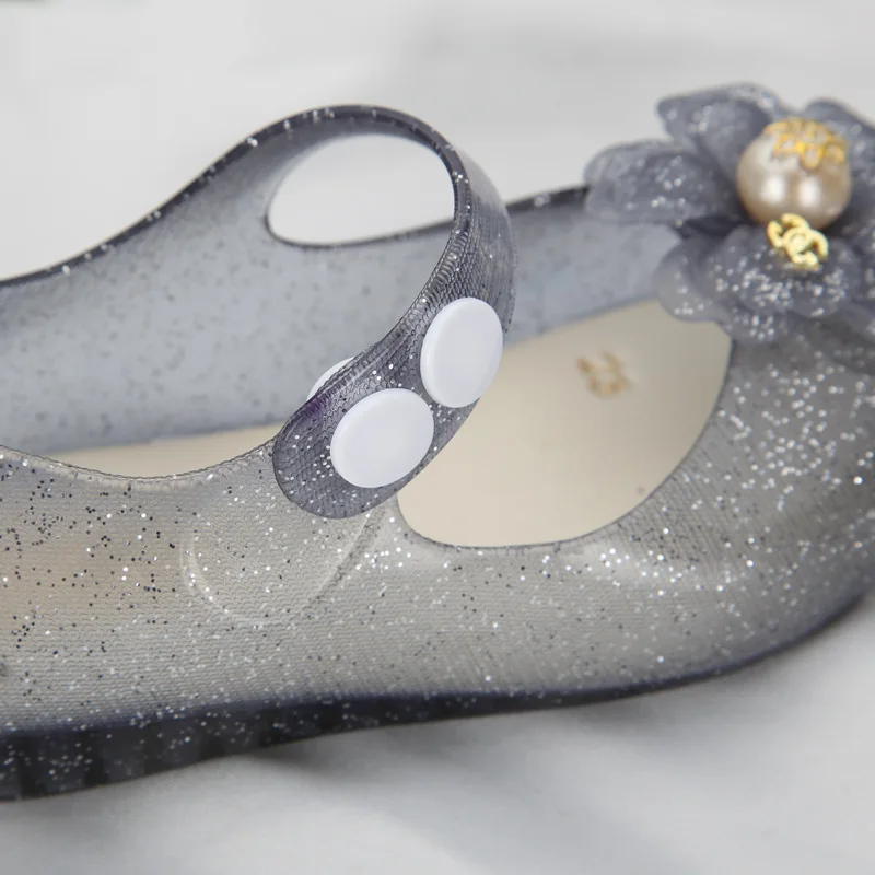 Детские сандалии для девочек Нескользящие прозрачные туфли с жемчужными цветами