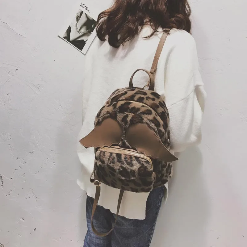 Мода Леопардовый небольшие рюкзаки для Для женщин Мини Рюкзак Kids Fashion Back Pack Путешествия цепи плюшевые сумки зима сумка sac