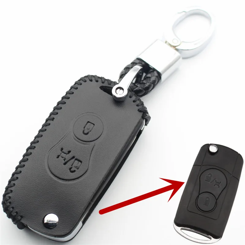 Чехол книжка для ключей FLYBETTER из натуральной кожи с 2 кнопками Ssangyong Actyon/SUV/Kyron (B)