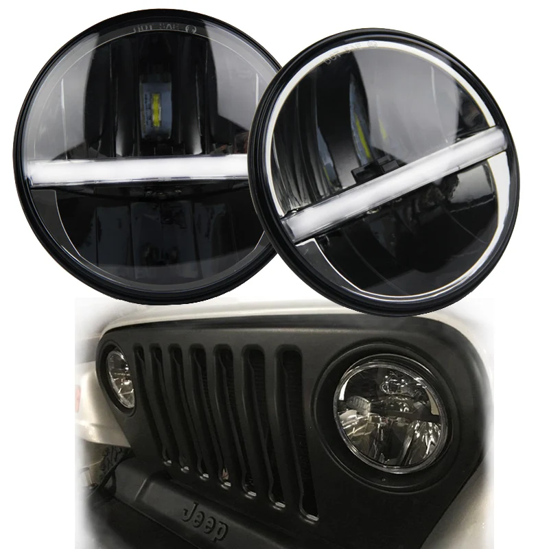 

2 PCS/Pair 7" Inch Round LED Headlight Sealed Beam Headlamp DRL Daytime Running White/Amber Light For jeep Wrangler Hummer JK