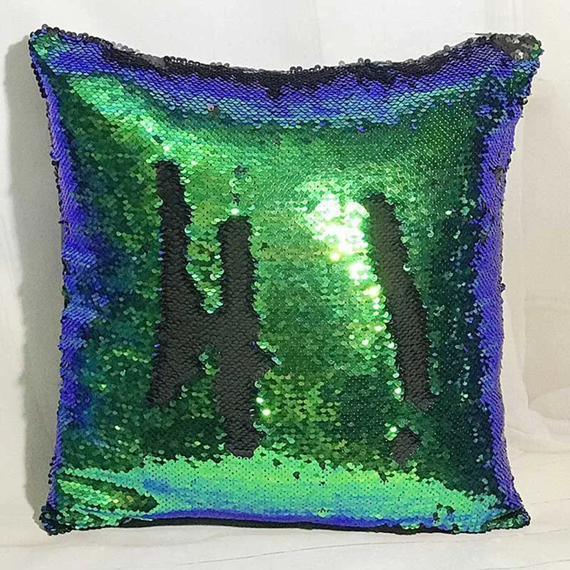 Русалка наволочка Двусторонняя Подушка Чехол coussin украшение cojines kussenhoes almofada decorativa DIY блестки наволочки - Цвет: green and black