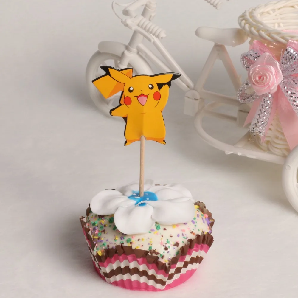 48 шт./лот мультфильм Покемон Пикачу детский день рождения кекс топперы выбор торт
