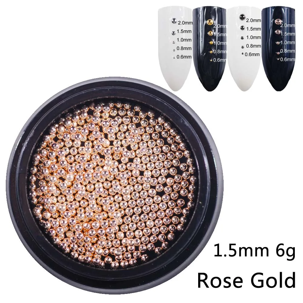 1.5mm rose gold 6g 0,6 мм-2,0 мм микро бусины из нержавеющей стали 3D мини-дизайн ногтей металлические бусины икры розовое золото серебро серый гвоздь шпильки для маникюра - Цвет: 1.5mm rose gold 6g