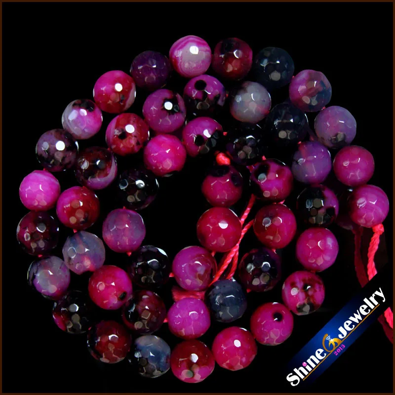 

8 мм глянцевые граненые черные пурпурные Агаты, круглые бусины из натурального камня, нитка 15 дюймов, браслет для самостоятельного изготовл...