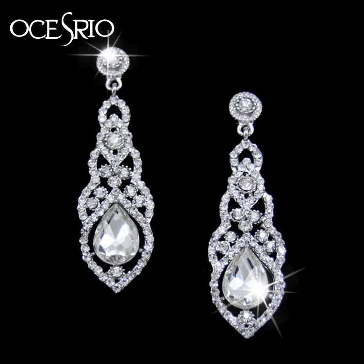 Женские свадебные серьги OCESRIO белые висячие из австрийского хрусталя с цирконием