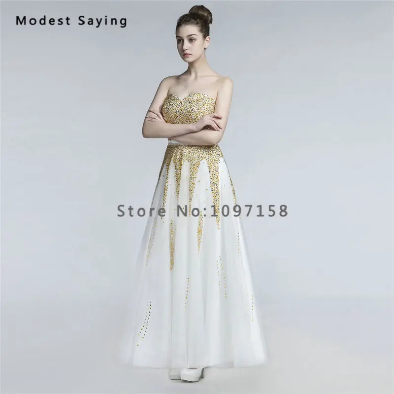 Роскошные золотые трапециевидные вечерние платья с бисером 2017 со стразами