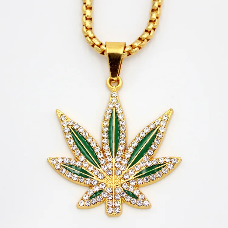 Кулон в виде листьев сорняка со сверкающими кристаллами стиле хип хоп