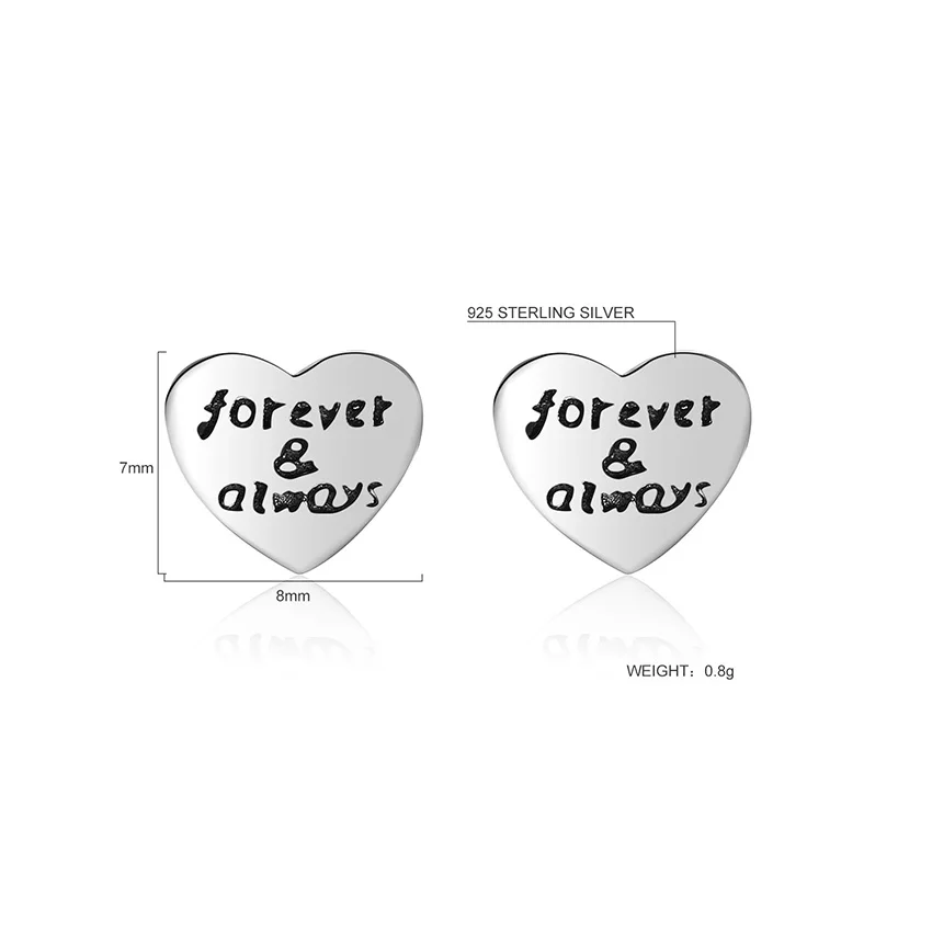 Женские серьги гвоздики из серебра 925 пробы с надписью forever & always|earrings for women|fashion