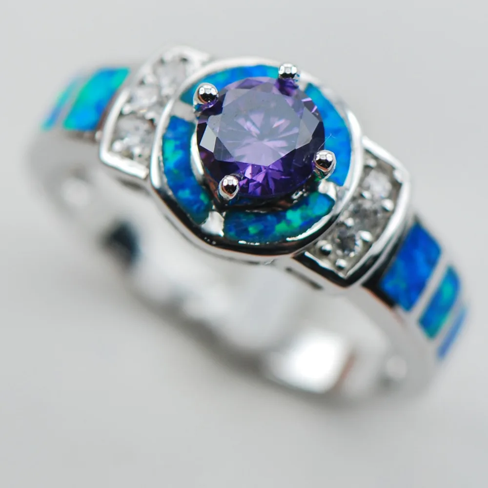 

Purple Crystal Zircon Blue Opal 925 Sterling Silver Ring Size 6 7 8 9 10 R1320