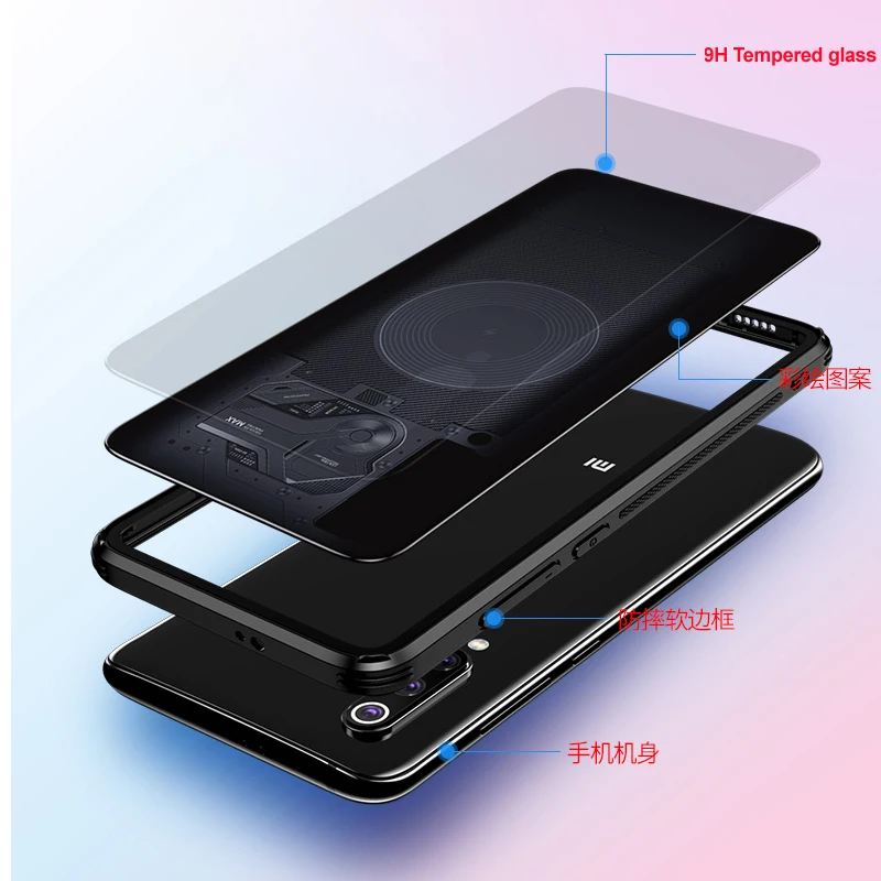 Vpower Mi9 Glass Patterned Case for Xiaomi SE Protector Back Cover Silicone Soft Edge Coque mi 9 M9 Cases | Мобильные телефоны и