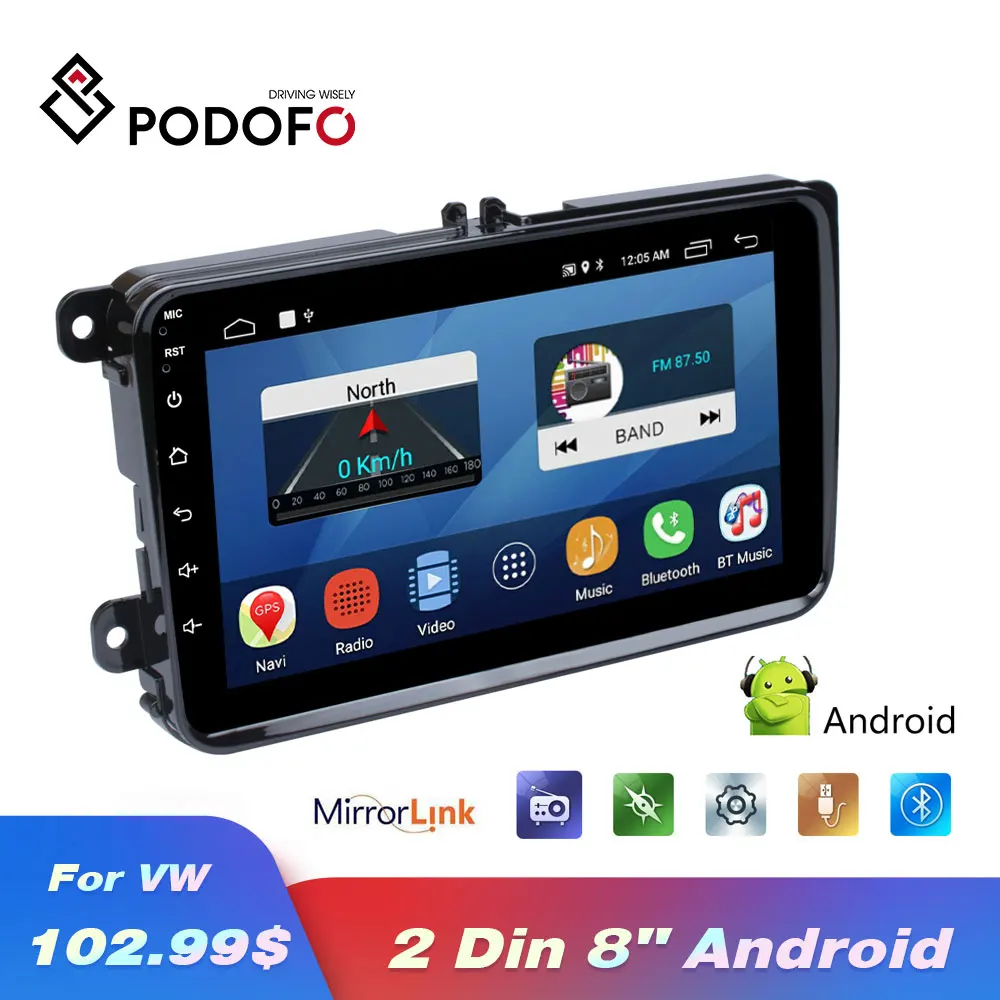 Podofo Android автомобильный мультимедийный плеер 2 Din 8 ''автомобиль радио Audioradio