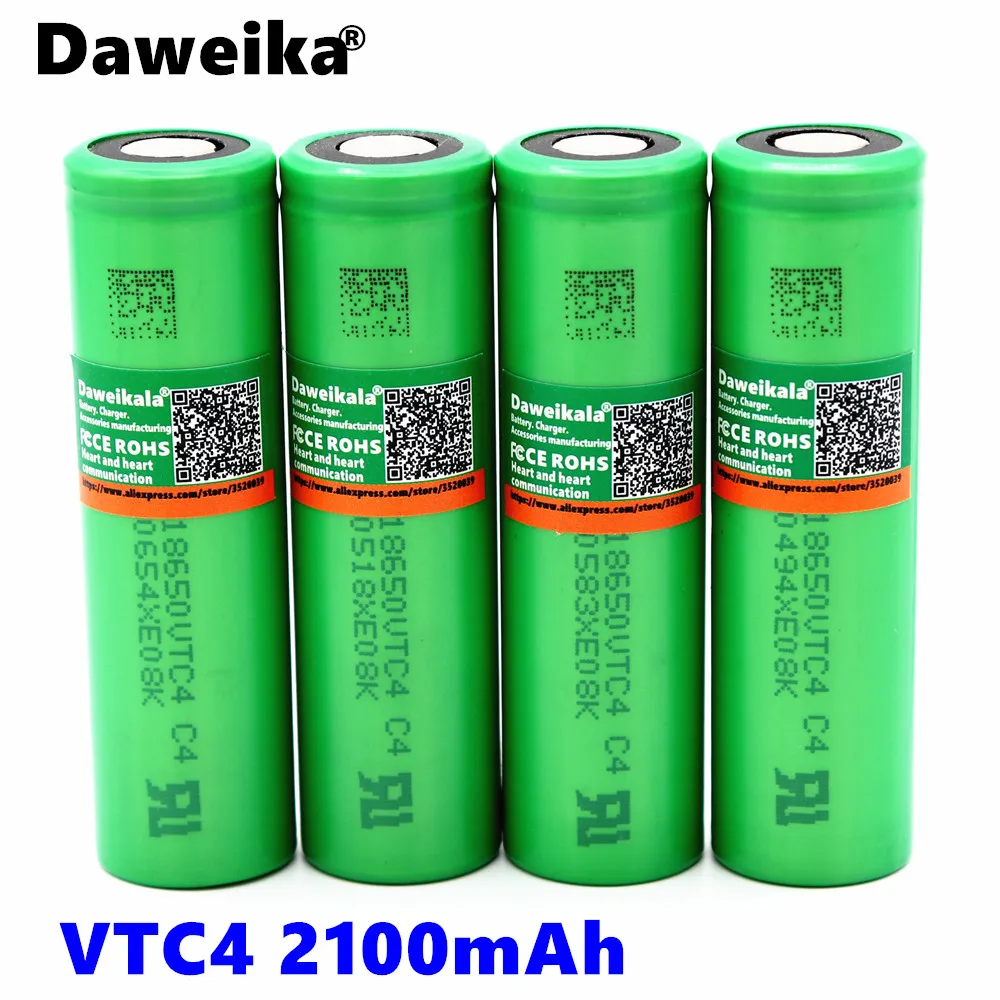 Daweikala 100% ОРИГИНАЛ 3 6 В 18650 VTC4 2100 мАч Высокая эмиссия 30A батарея подходит для SONY 18650VTC4