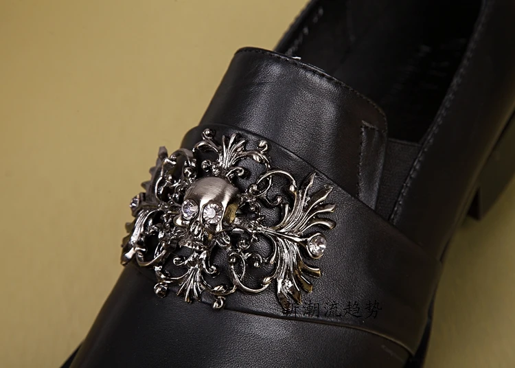 Черный Череп Натуральная Кожа Мужчины Оксфорд Обувь Скольжения На Платье обувь