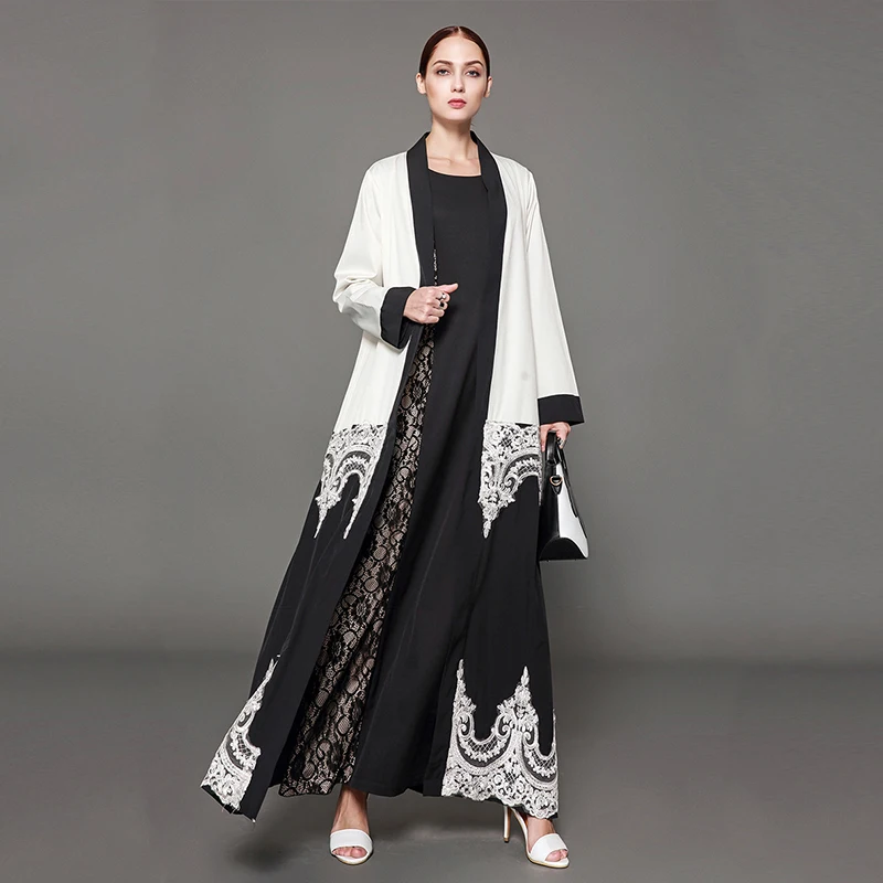 Fandy Finds Women Lace Middle-East Muslim Robe Lady Praying Clothing Solid Color Up Emboridery Female Big Size Long Gown | Тематическая