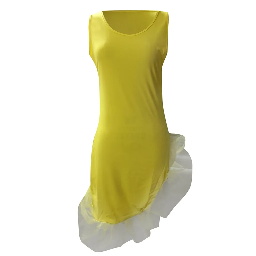 Модное женское однотонное повседневное облегающее платье без рукавов с круглым